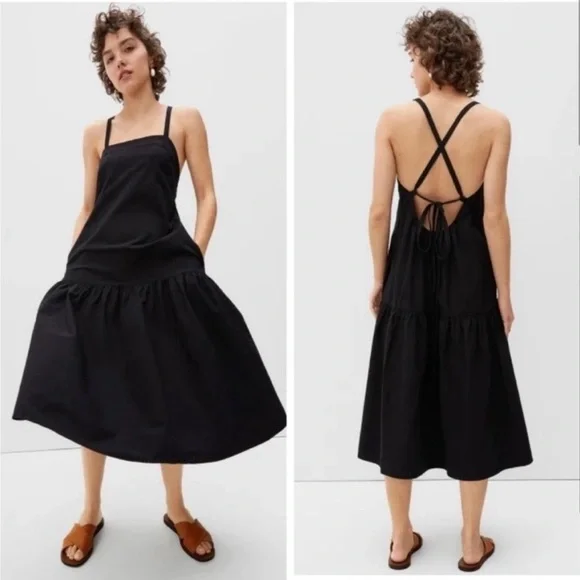 EVERLANE • Pinafore Dress - Cotton Stretch Tiered Spaghetti Strap w/ Pockets 00 - Picture 16 of 16